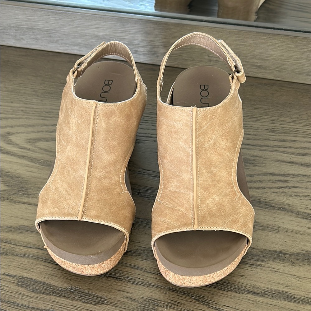 Corkys Tan Wedge Sandals with Slingback Strap
